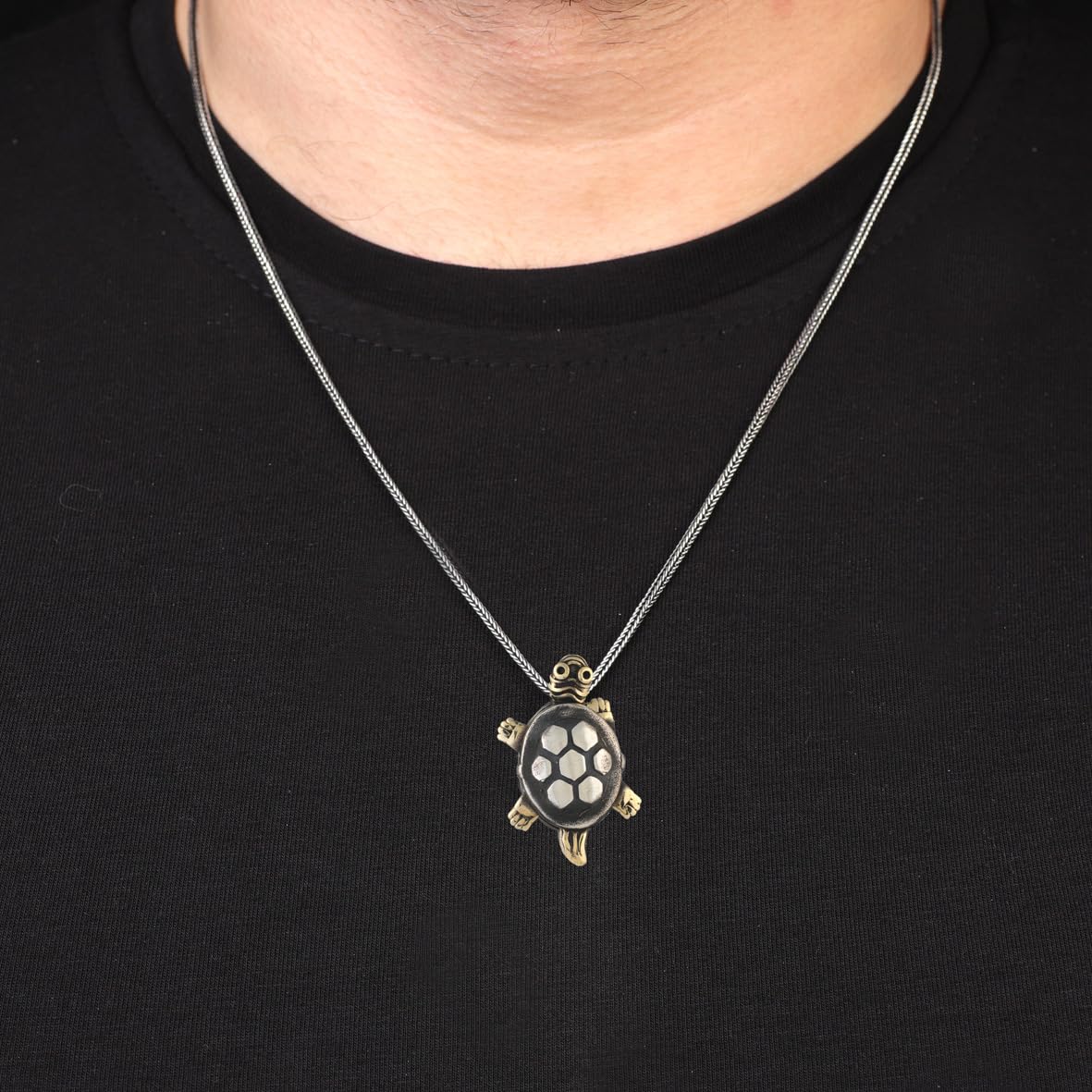 Turtle Necklace – Polished Biker Pendant in Sterling Silver with Silver Chain