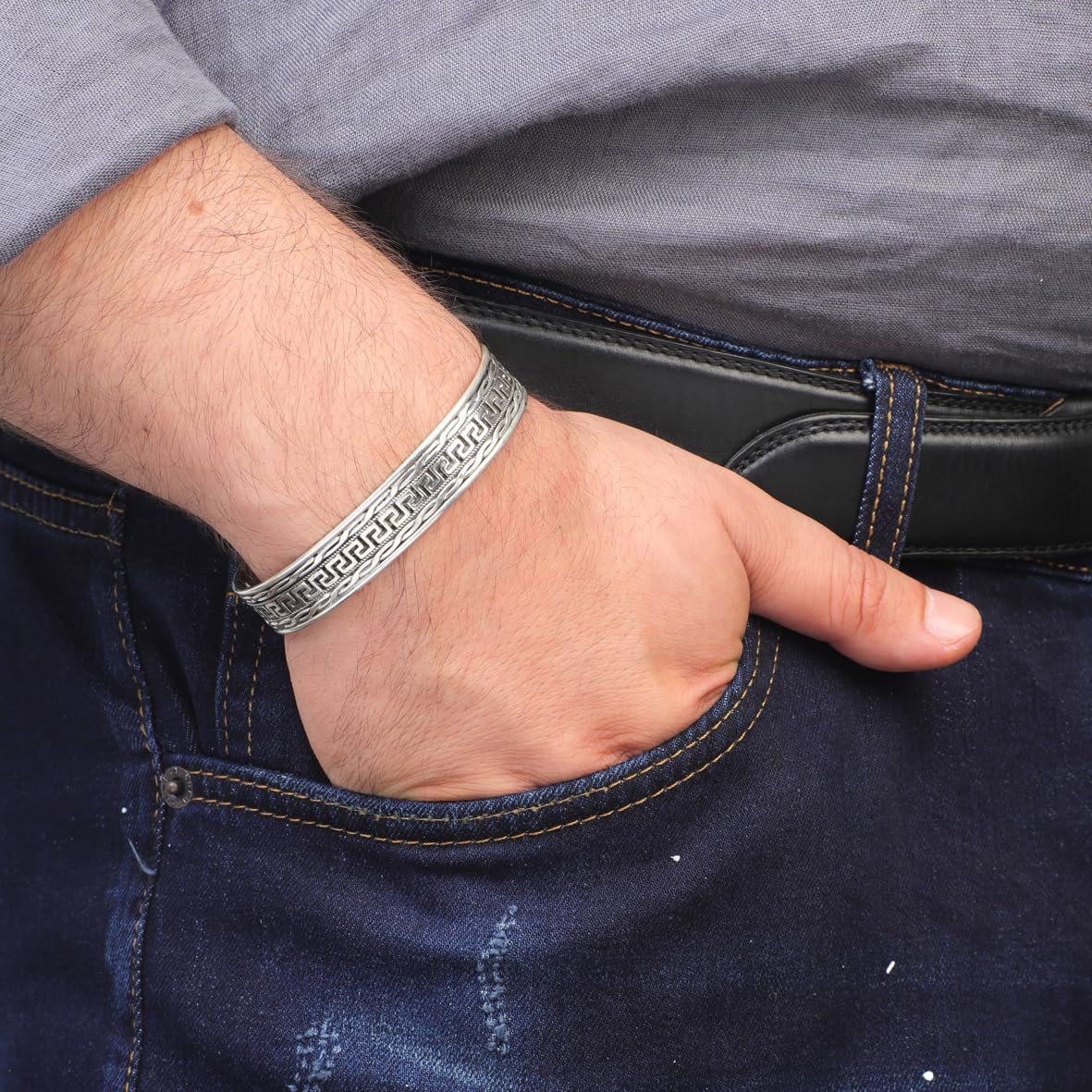 Sterling Silver Men’s Bracelet – Thick Handmade Band Cuff