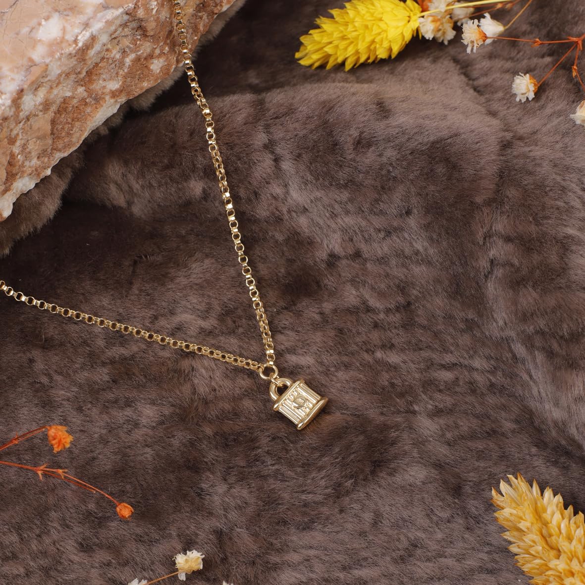 Gold Plated and Sterling Silver Lock Necklace - Lock Pendant Choker - Gold Plated and Sterling Silver for Women - Birthday Gifts for Women