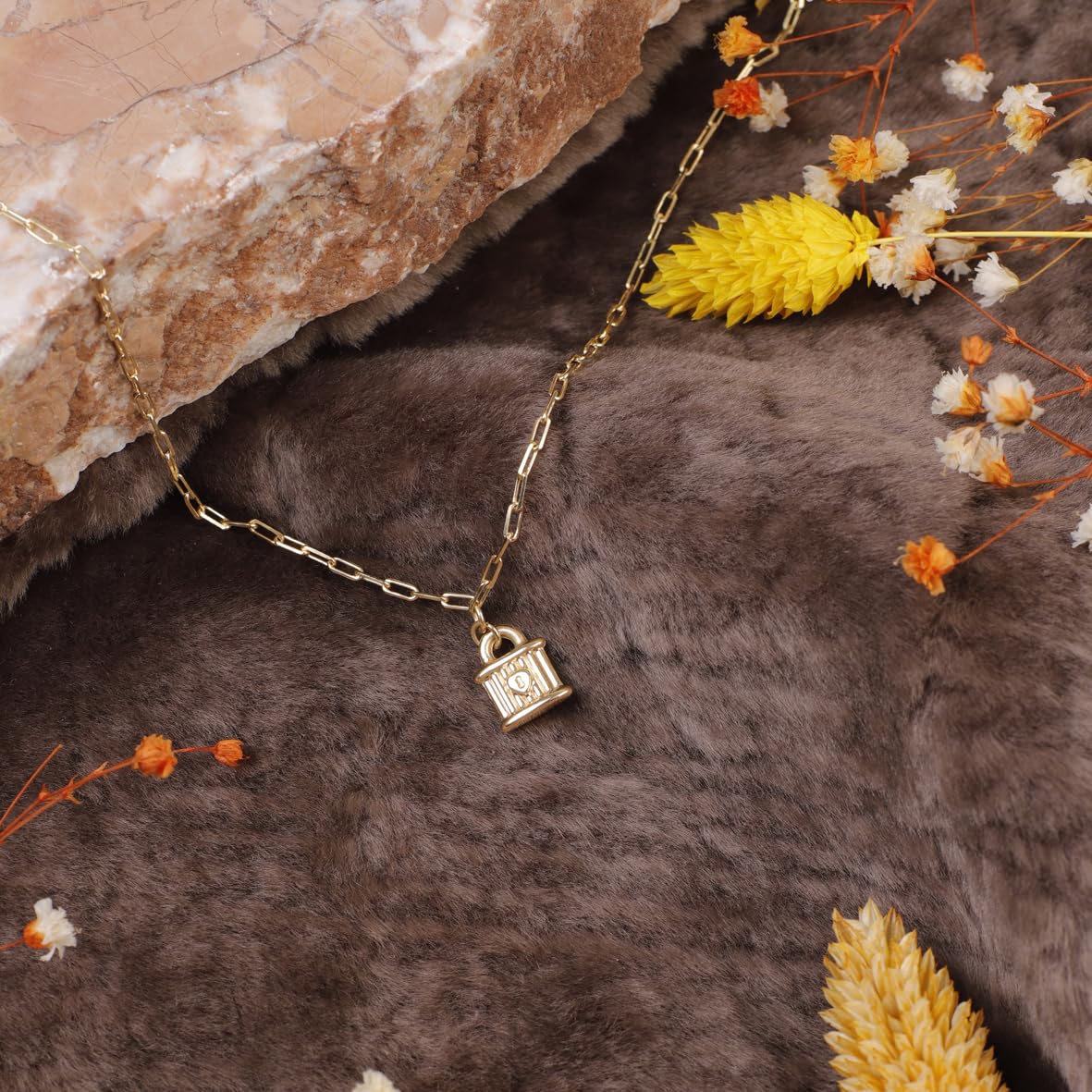 Sterling Silver Lock Necklace for Women - Cute Lock Necklace in Gold Jewelry Collection - Sterling Silver and Aesthetic Gold - Birthday Gifts for Women