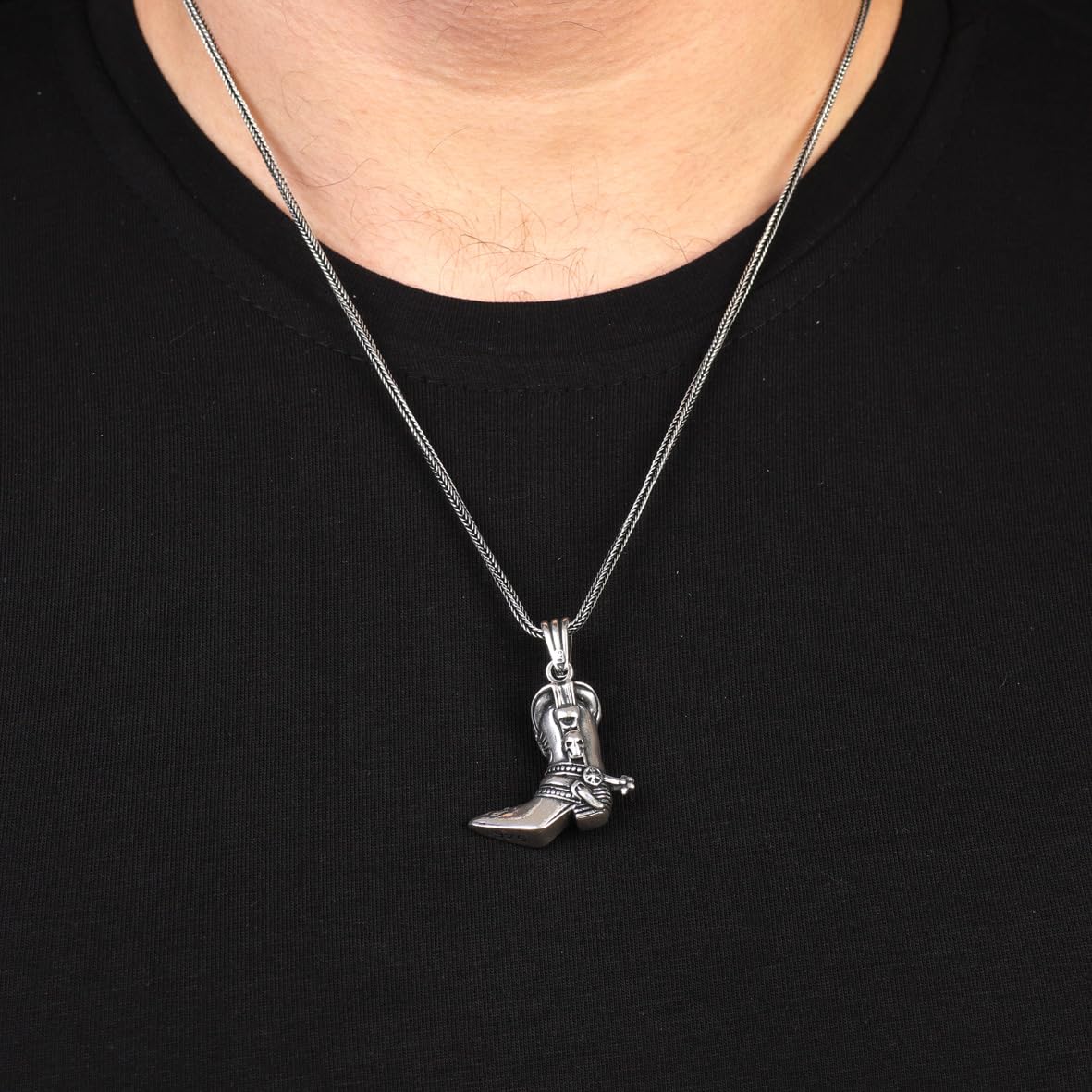 Sterling Silver Cowboy Skull Necklace for Men - Gothic Biker Pendant with Silver Chain &Cleaning Cloth Gift - mens necklace -valentine's day