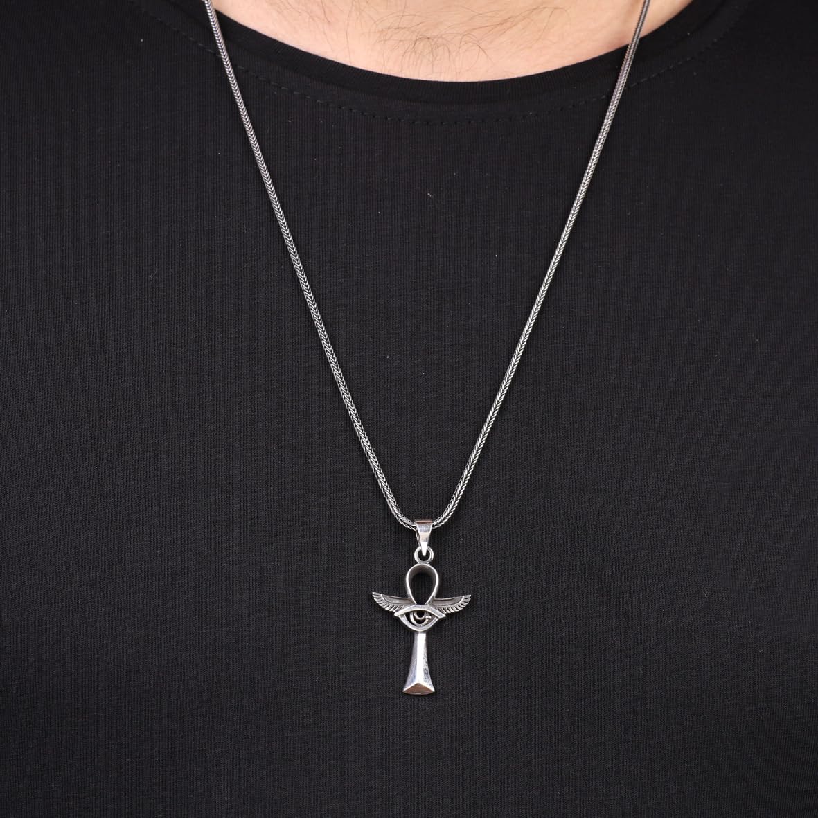 Men's Sterling Silver Eye of Horus Necklace with Stylish Silver Chain - Ancient Egyptian Symbol - Birthday Gifts