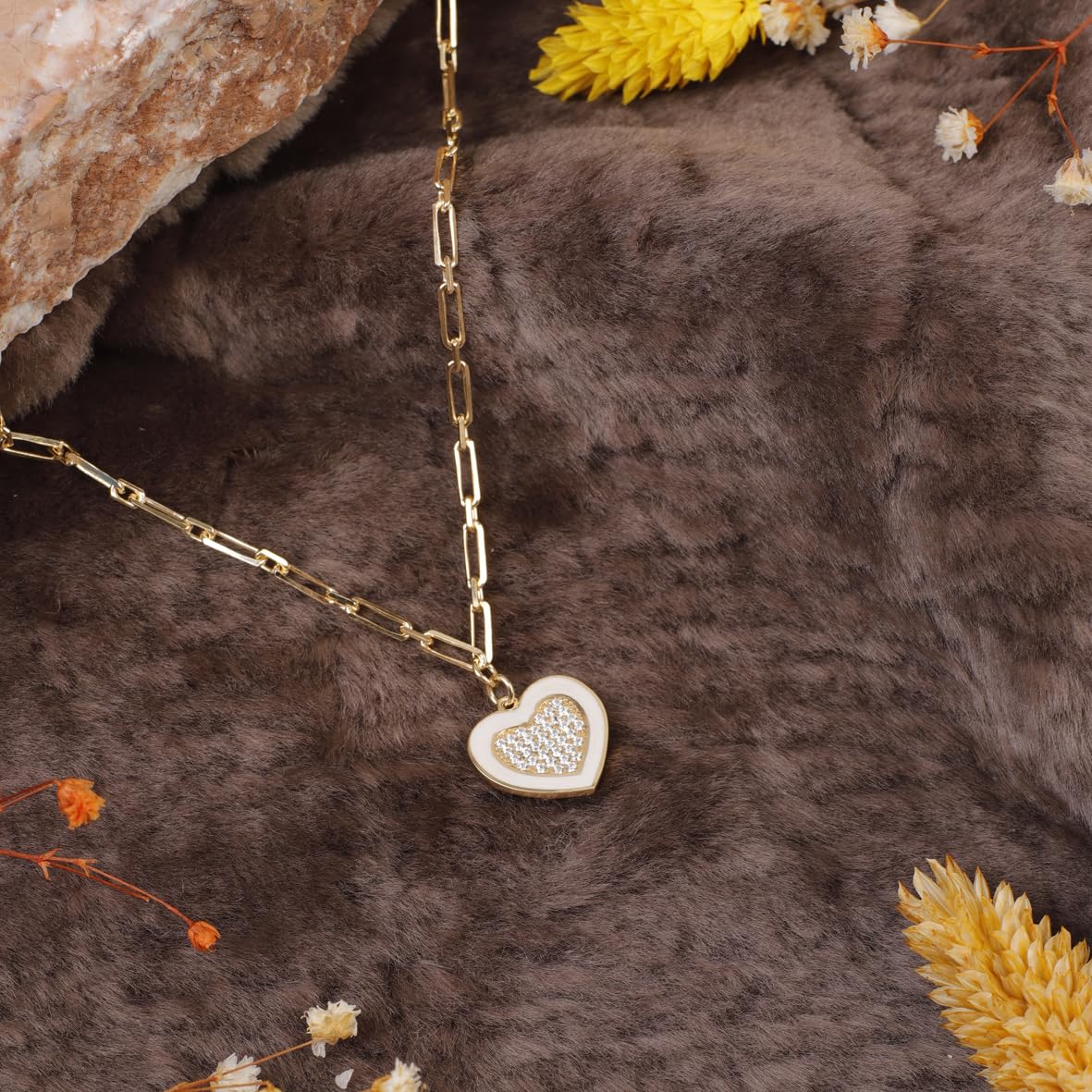 Zircon Stone Heart Necklace - Gold Plated and Sterling Silver Heart Pendant for Women - Dainty Gold Plated and Sterling Silver Necklace - Birthday Gifts for Women