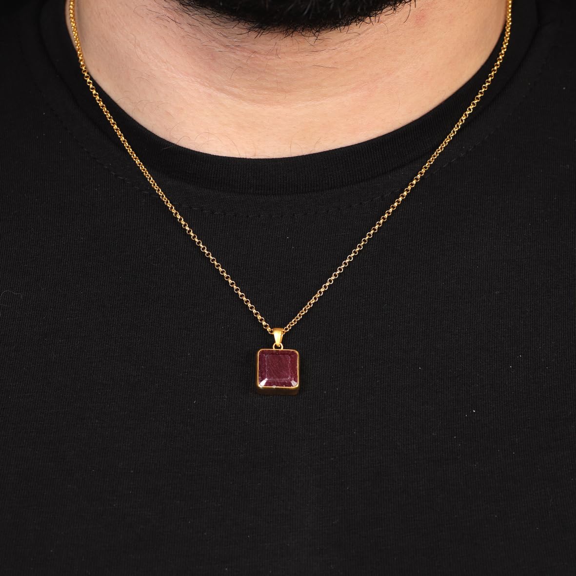 Sterling Silver & Gold Emerald Necklace – Gemstone Biker Necklace for Men