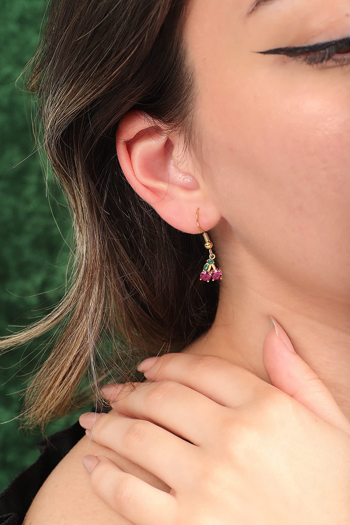 Green Stone Cherry Earrings