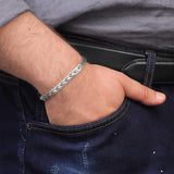 Men Thick Silver Band Bracelet – Handmade Sterling Silver Cuff Bracelet with Embroidered Design — image 3