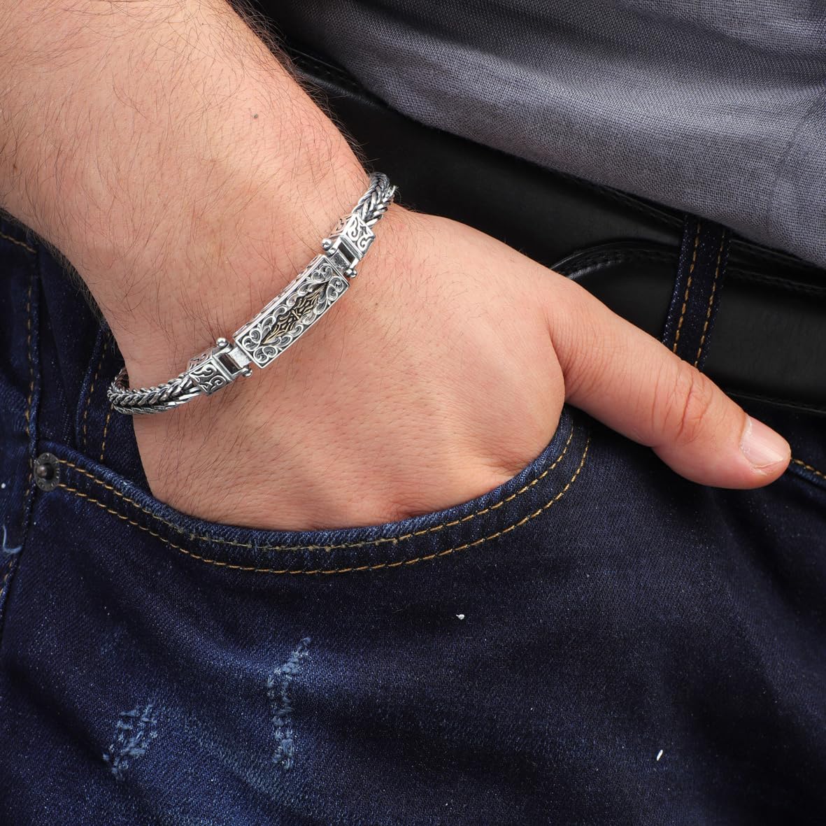 Vintage Sterling Silver Bracelet – Handmade Chain Bracelet for Men – Gothic