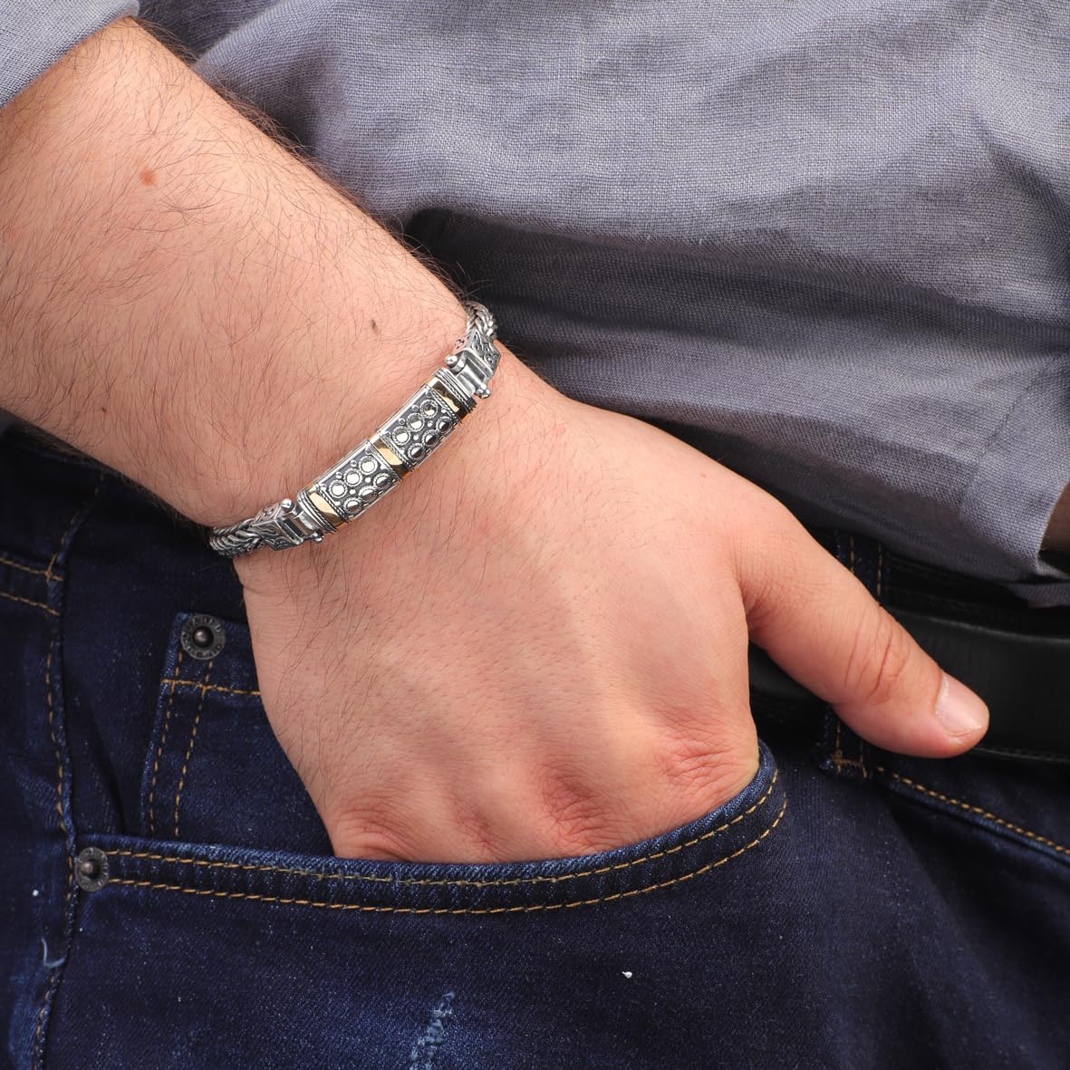 Handmade Gothic Vintage Bracelet for Men – Sterling Silver Chain