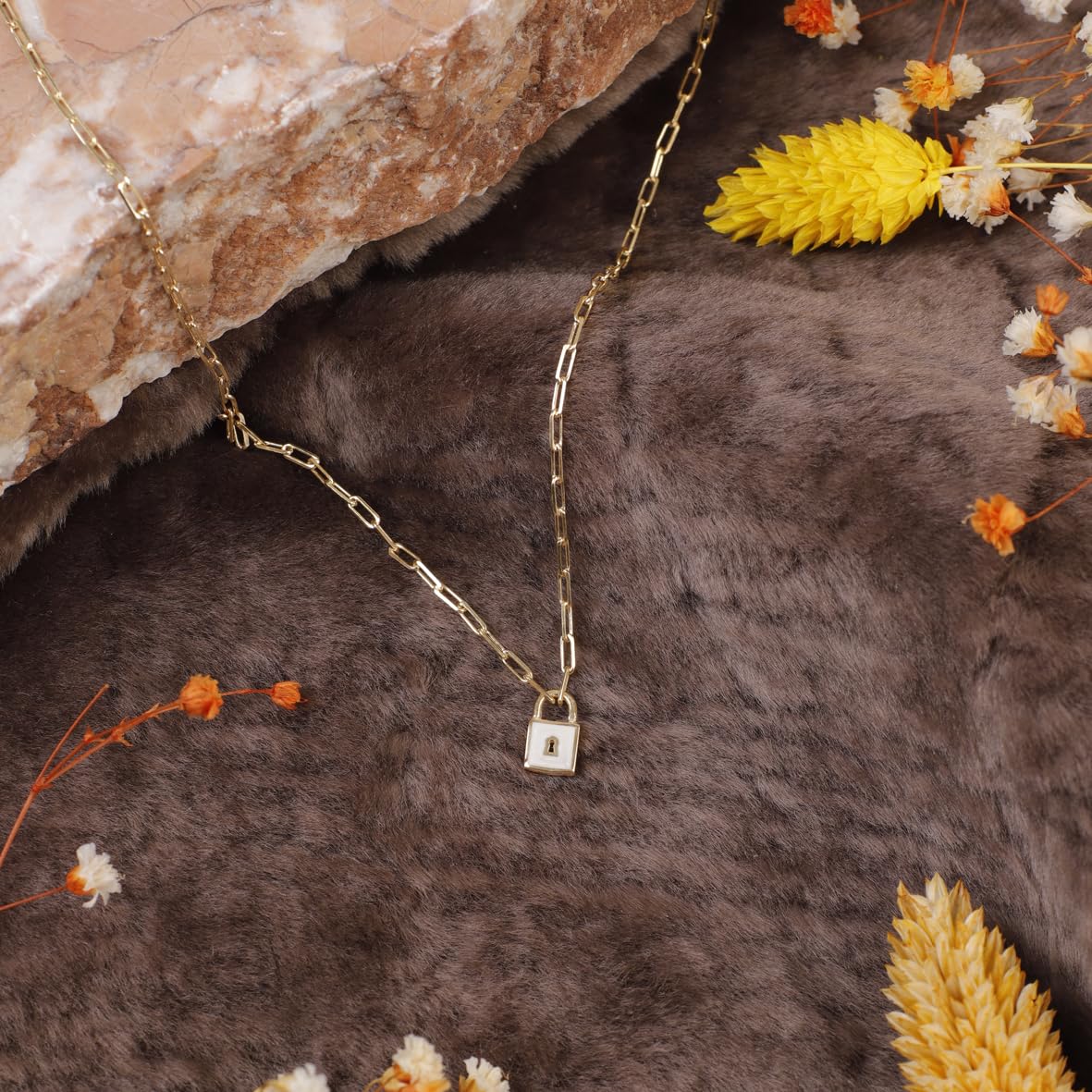 Gold Plated and Sterling Silver Lock Necklace - Lock Pendant Choker - Gold Plated and Sterling Silver for Women - Birthday Gifts for Women