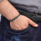 Vintage Men Leather Bracelet with Micro Onyx – Hand-Engraved Sterling Silver Bracelet — image 3