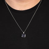 Sapphire Necklace – Gemstone Men’s Initial Pendant in Polished Sterling Silver with Silver Chain — image 3