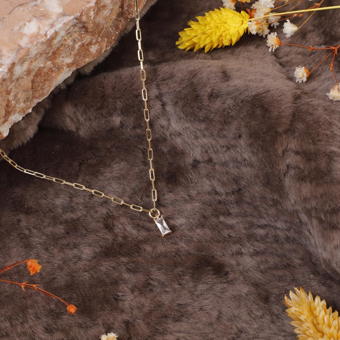 Sterling Silver Necklace with Zircon Stone for Women - Gold Plated Sterling Silver Necklace with Zircon Stone Charm - Birthday Gifts for Women