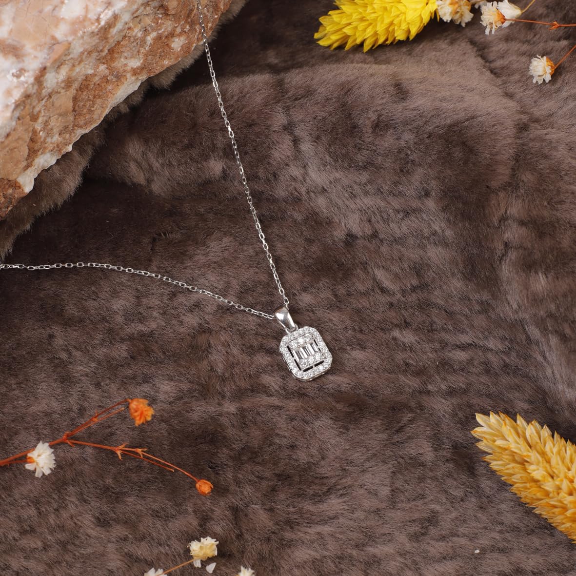 Sterling Silver Baguette Necklace - Sterling Silver Aesthetic Jewelry for Women - Cute Baguette Necklace in Sterling Silver