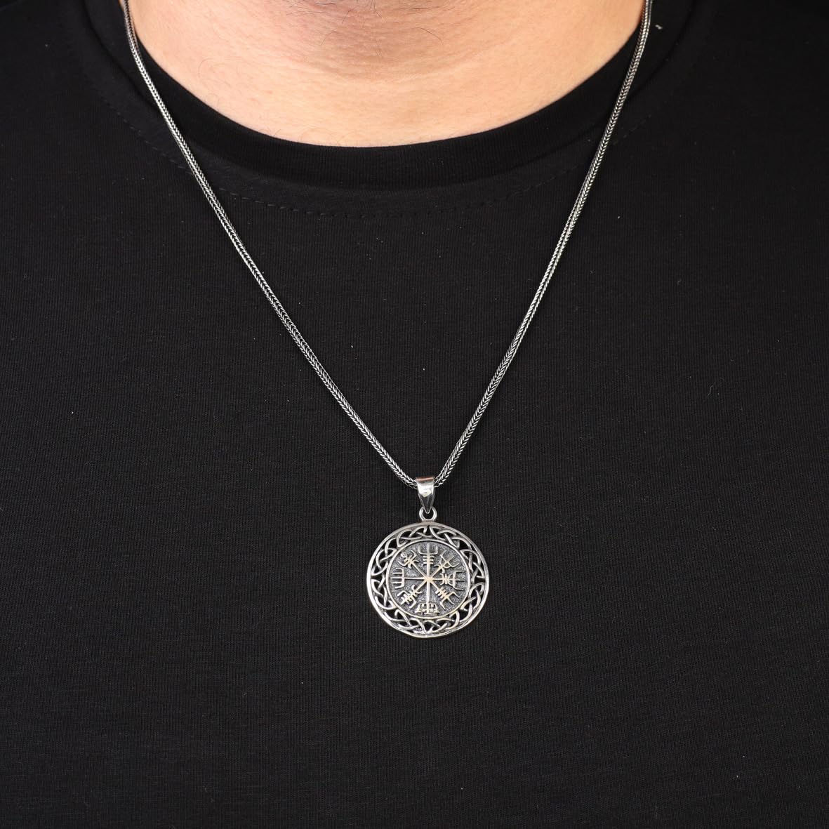 Silver Viking Necklace for Men - Gothic Biker Style Pendant with Sterling Silver Chain & Cleaning Cloth Gift - Handmade Viking Necklace