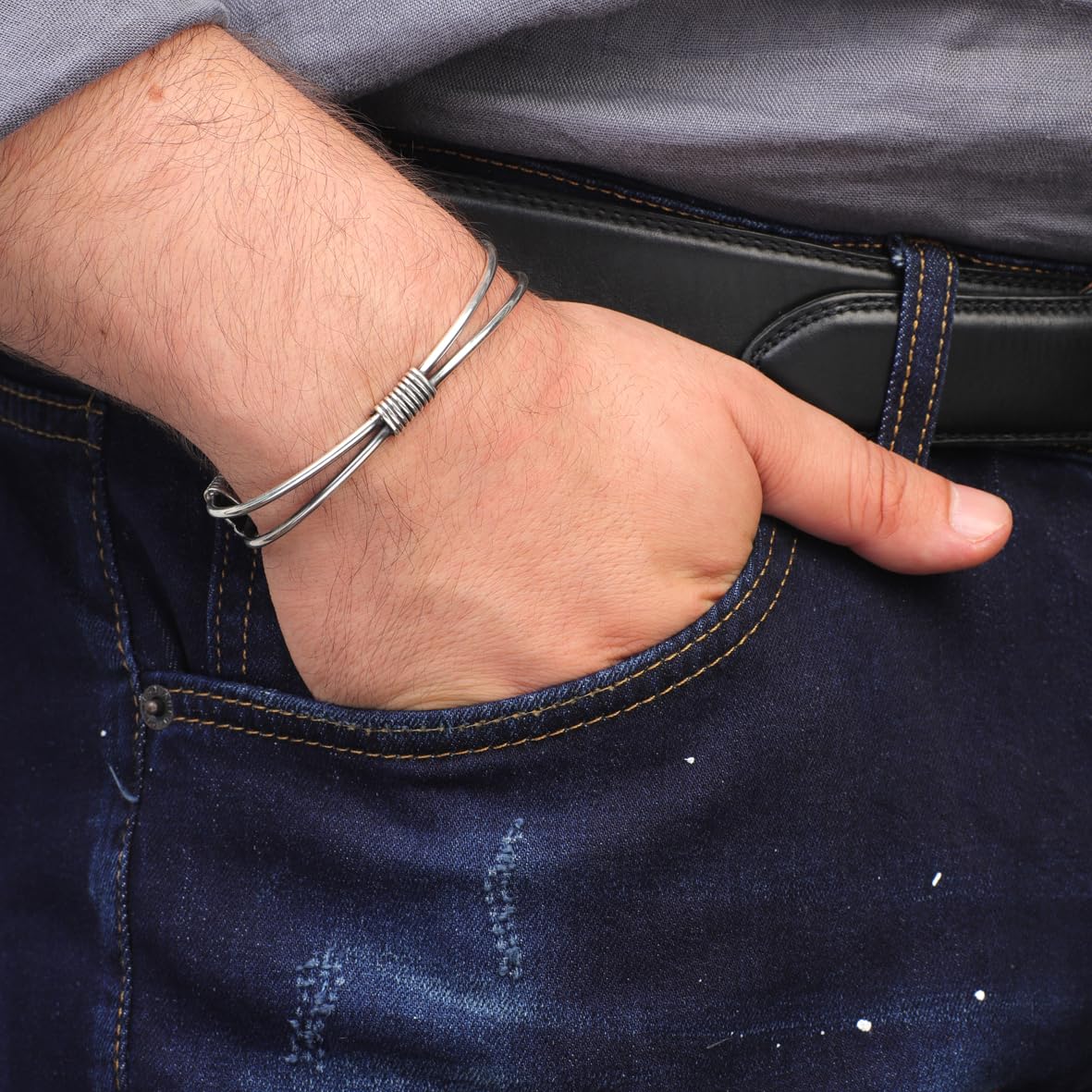 Crocodile Thorn Cuff Bracelet – Hand-Engraved Adjustable Silver Cuff Bracelet for Men