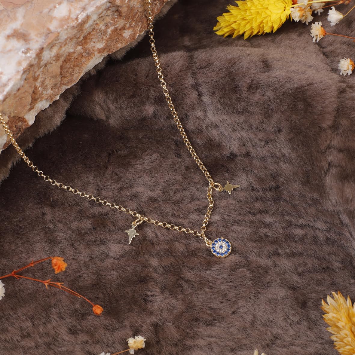 Evil Eye and Star Necklace Gold Plated and Sterling Silver Necklace for Women - Sterling Silver and Gold Plated Necklaces with Evil Eye and Star Charms - Birthday Gifts for Women