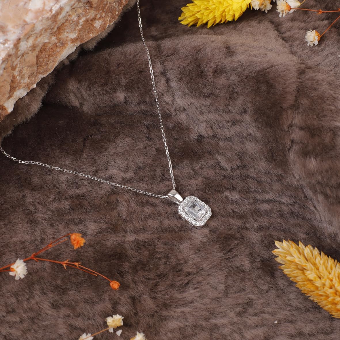 Sterling Silver Baguette Necklace - Sterling Silver Aesthetic Jewelry for Women - Cute Baguette Necklace in Sterling Silver