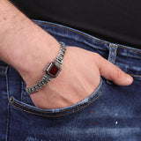 Made to Order Personalized Gothic Vintage Pattern 925 Sterling Silver Chain Bracelet for Men with Carnelian Gemstone - Hand-Engraved Handmade Bracelet — image 3