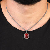Sterling Silver Garnet Gemstone Necklace for Men - Gothic Pendant Chain with Biker Style & Silver Polishing Cloth Gift — image 2