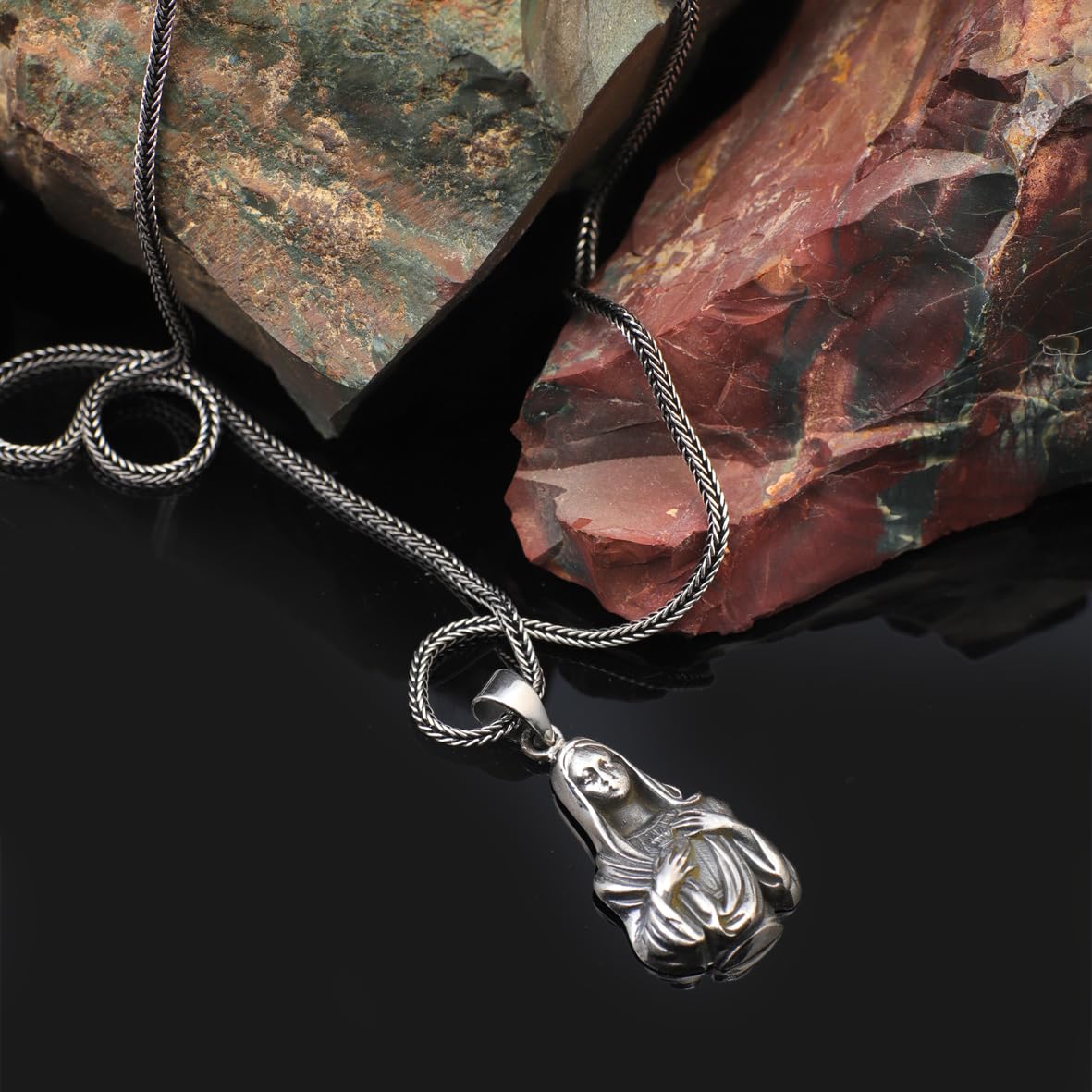 Silver Virgin Mary Men's Necklace