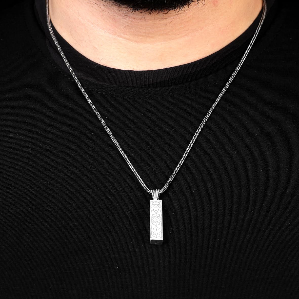 Sterling Silver Prayer Box Necklace – Polished Oil Pendant Necklace – Mens Chain & Pendant – Silver Necklace with Silver Chain