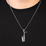Sterling Silver Saxophone Necklace - Polished Mens Pendant with Silver Chain - Gothic Biker Necklace - Includes Silver Cleaning Cloth Gift — image 3