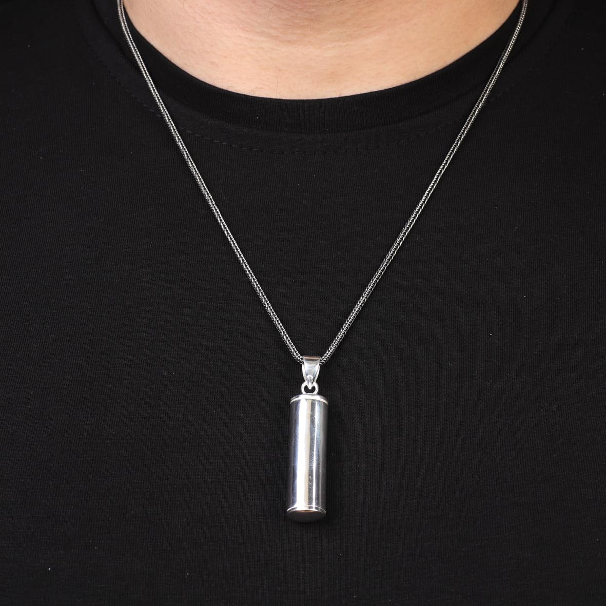 Sterling Silver Pill Box Pendant Necklace – Polished Prayer Box Locket Pendant – Oil Pendant Necklace for Men – Silver Chain Mens Pendant