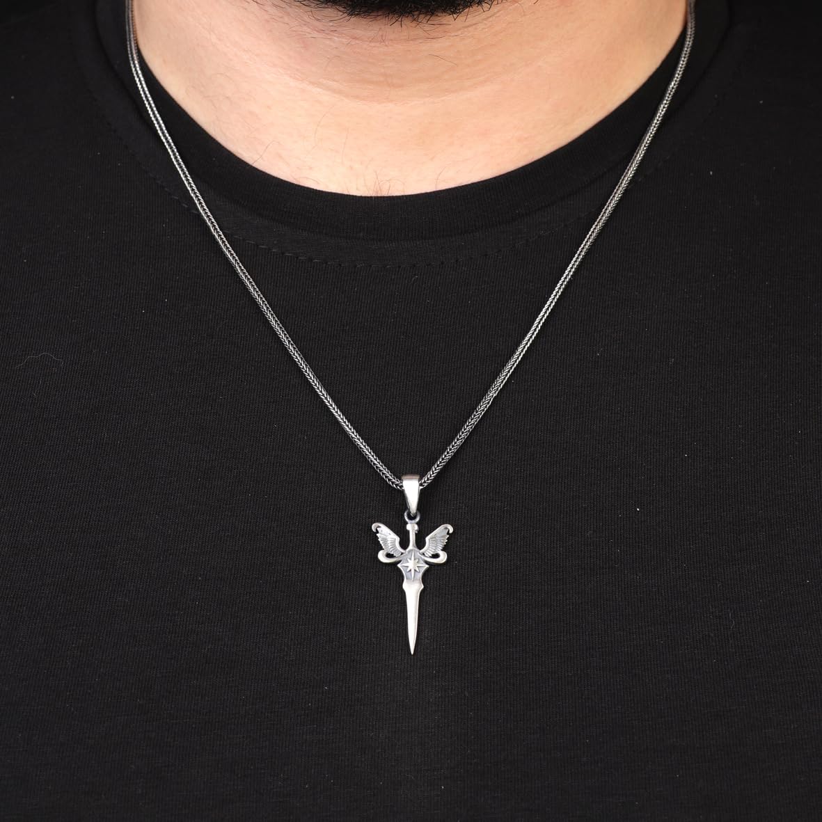 Sword Necklace with Wing and Pole Star – Gothic Necklace