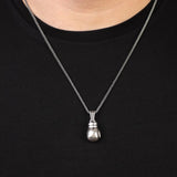 Boxing Glove Necklace - Polished Sterling Silver Mens Pendant - Silver Chain Gothic Biker Necklace + Silver Cleaning Cloth Gift — image 3