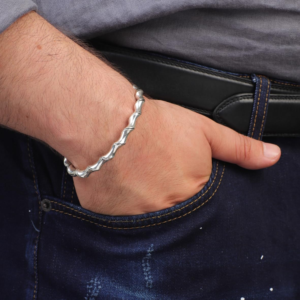 Polished Adjustable Thorn Cuff Bracelet for Men – Handmade Vintage Silver Cuff Bracelet in Sterling Silver