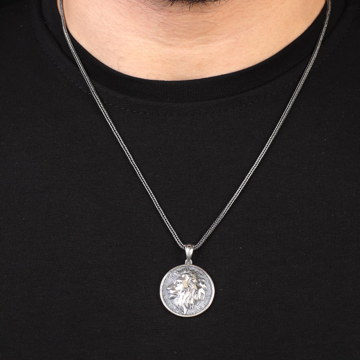 Sterling Silver Lion Necklace for Men - Gothic Biker Pendant with Silver Chain - Men's Pendant Necklace + Silver Cleaning Cloth Gift