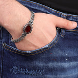 Made to Order Personalized Gothic Vintage Pattern 925 Sterling Silver Chain Bracelet for Men with Oval Carnelian Gemstone - Hand-Engraved Handmade Bracelet — image 2