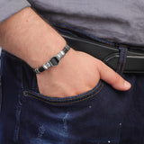 Sterling Silver Bracelet for Men – Leather and Natural Onyx Stone – Hand-Engraved — image 3