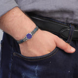 Handmade Men Leather Bracelet – Sterling Silver Bracelet with Natural Lapis Lazuli Stone – Vintage Style — image 3