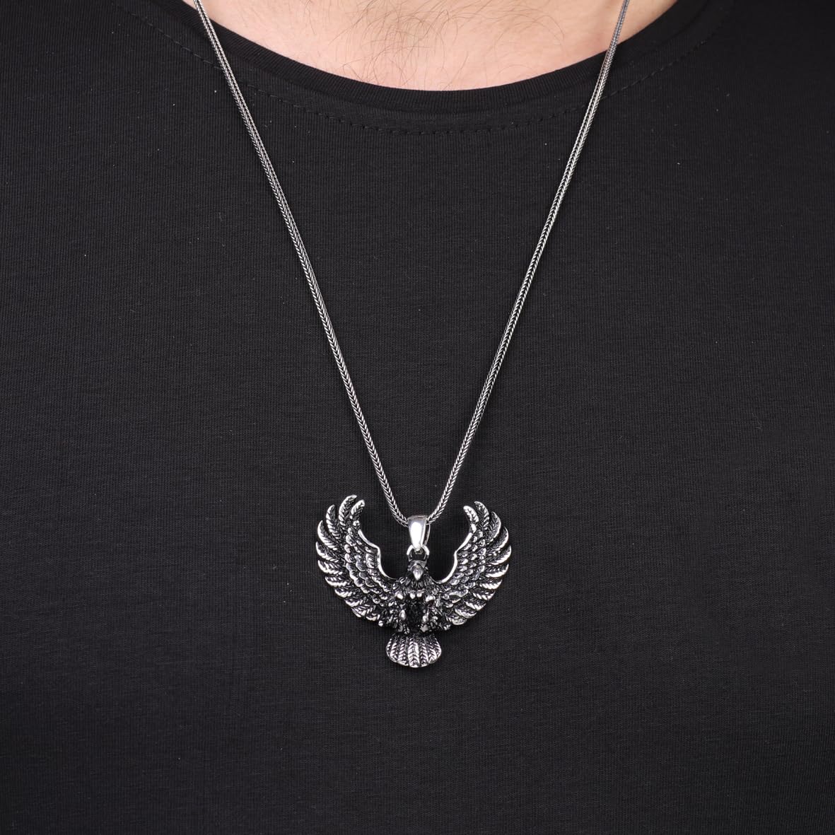 Sterling Silver Eagle Necklace for Men - Animal Jewelry - Complete with Men's Silver Chain - Birthday Gifts