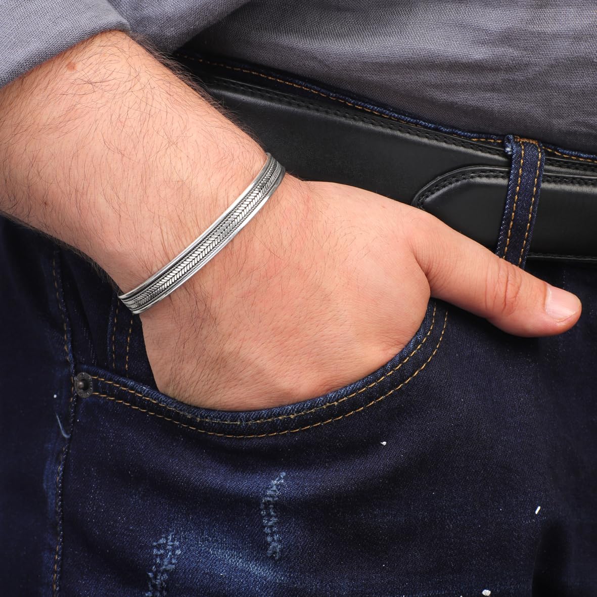 Vintage Handmade Men’s Thick Silver Band Bracelet – Sterling Silver Cuff